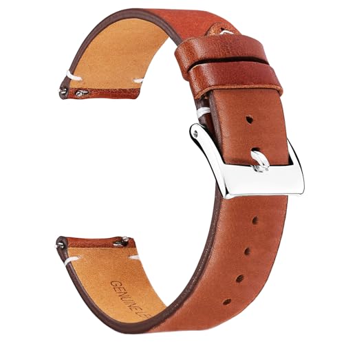 [BINLUN] 本革時計バンド クイックリリース レザー腕時計ベルト メンズ レディース 交換用ウォッチストラップ 男女兼用 12mm 14mm 16mm 18mm 20mm 22mm 24mm 4色（オレンジ/ブラック/ブラウン/ライトブラウン）